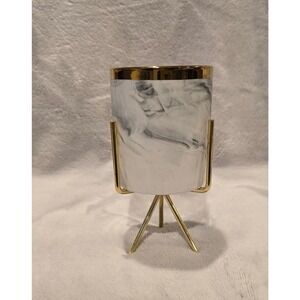 Eccolo World Traveler Marble Ceramic Pencil Cup Planter with Gold Tripod Stand